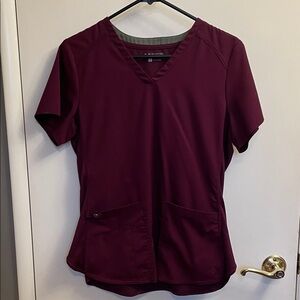 Med Couture Burgundy Wine V-Neck Women's Scrub Top and Matching Pants Set